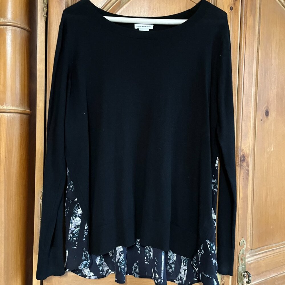 Club Monaco Blouse Black Floral Panel Size Large‎